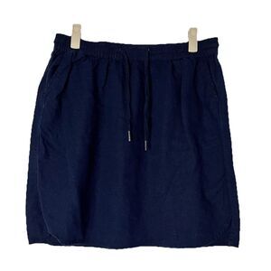 Just USA Navy Linen Blend Skirt Women Size M, Elastic Waist, Drawstring, Pockets